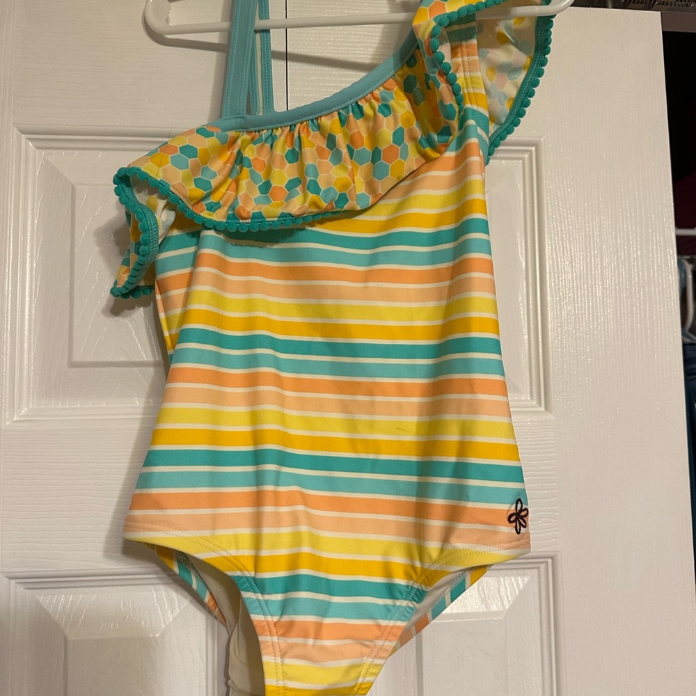 Matilda Jane One-Shoulder Striped Swimsuit - Yellow, Orange, Blue